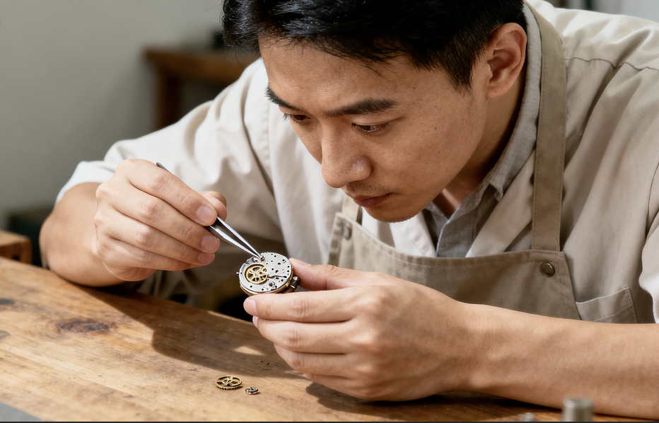 Watchmaker at workbench